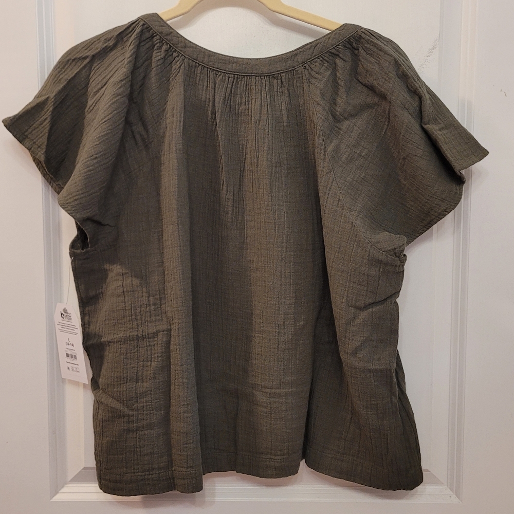 Time And Tru NWT Cotton Gauze Summer Top Sz L 12-14 Army Green - Picture 10 of 11